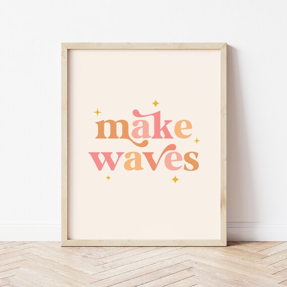 Make Waves Retro Colorful Typography Sparkling Beach Quote Wall Poster