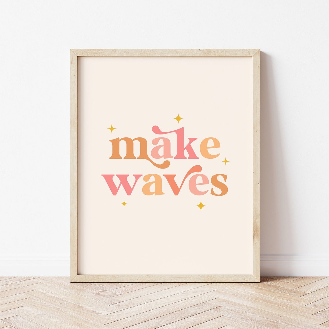 Make Waves Retro Colorful Typography Sparkling Beach Quote Wall Poster