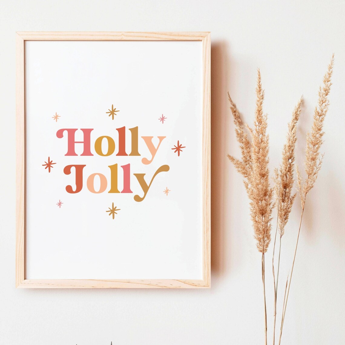 Holly Jolly Boho Christmas Print Pink Gold Typography Holiday Wall Decor - Image 2