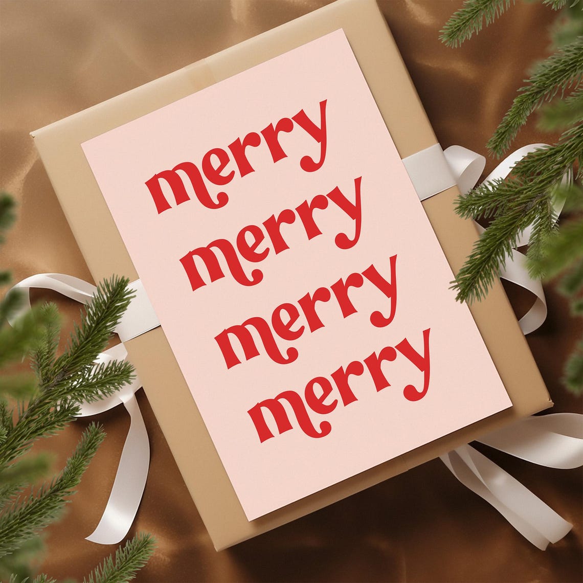 Merry Merry Merry Merry Red Retro Typography Christmas Wall Art