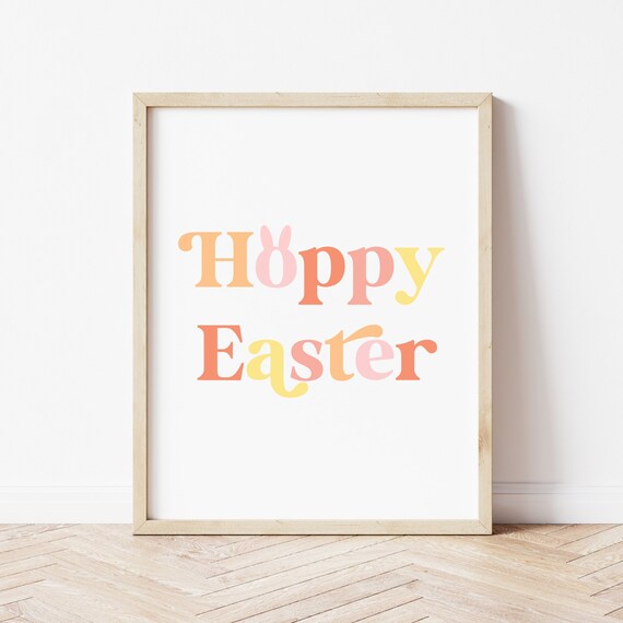 Hoppy Easter Colorful Retro Lettering Spring Holiday Word Art Poster