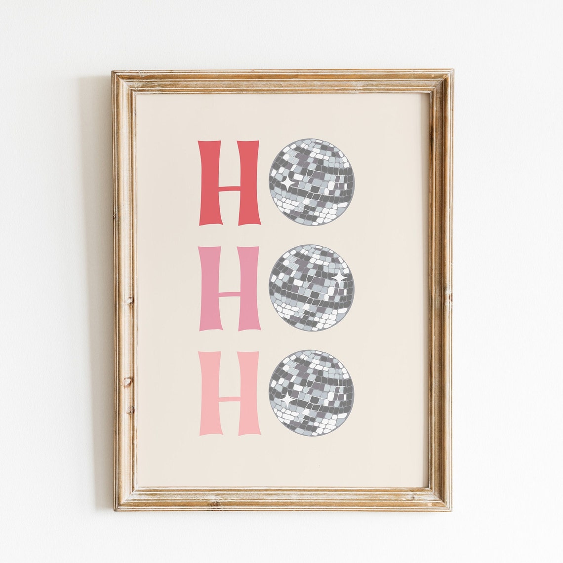 Ho Ho Ho Disco Ball Christmas Retro Pink Festive Holiday Poster - Image 3