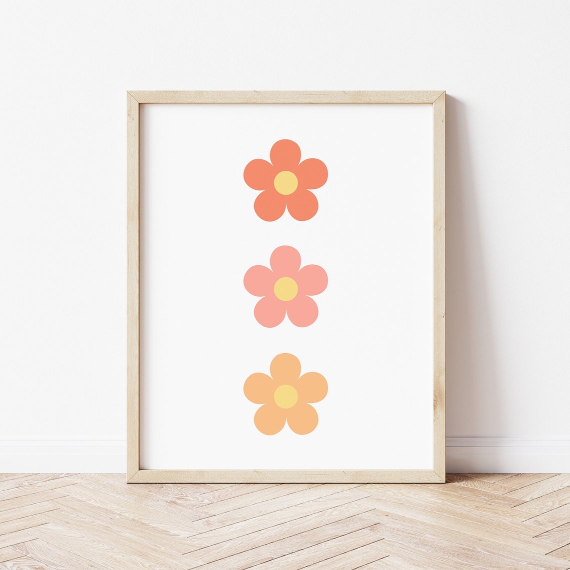 Three Retro Daisy Flowers Pastel Floral Minimalist Spring Art Poster - Image 2