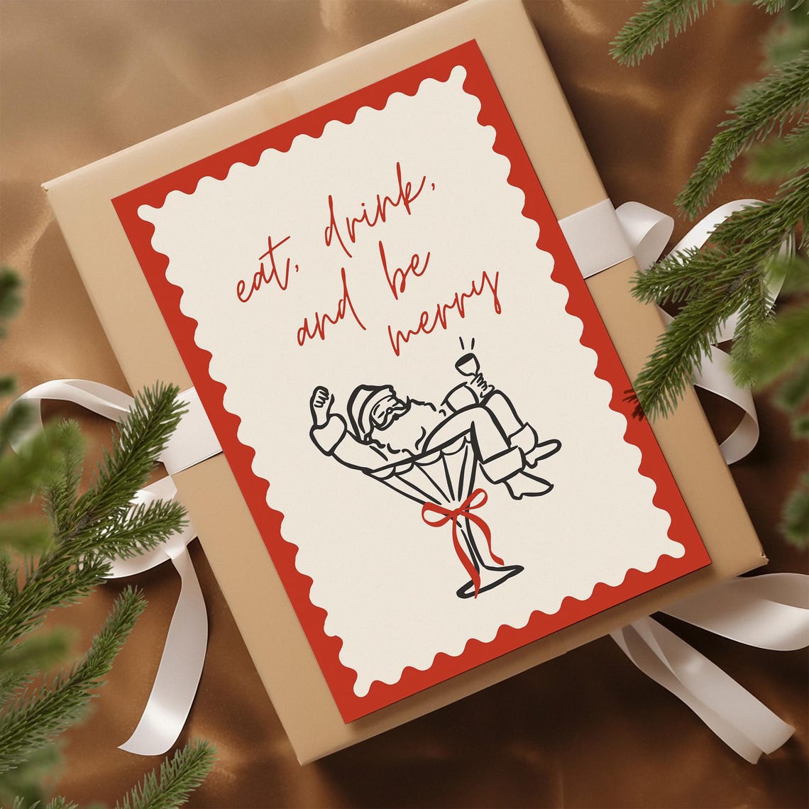 Eat Drink and Be Merry Santa Martini Glass Christmas Cocktail Poster - Image 3