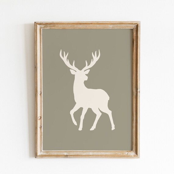 Reindeer Silhouette Neutral Christmas Sage Green Holiday Art Poster
