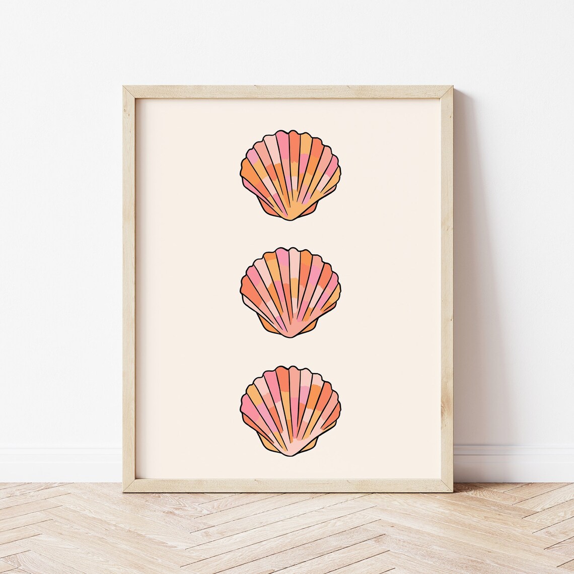 Three Pink Scallop Shells Stacked Minimalist Coastal Beach Decor Poster