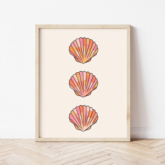 Three Pink Scallop Shells Stacked Minimalist Coastal Beach Decor Poster