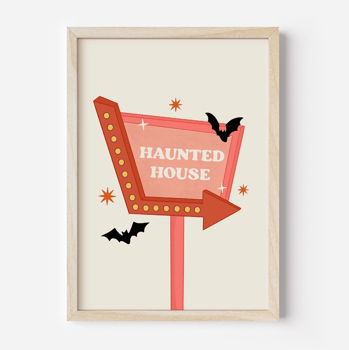 Haunted House Retro Marquee Arrow Sign Bats Spooky Halloween Decor Poster - Image 3