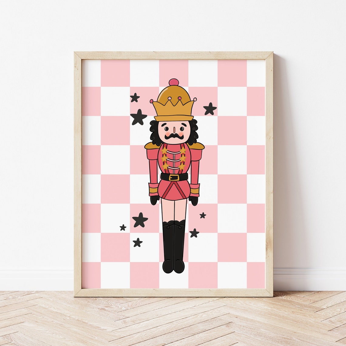 Pink Nutcracker Soldier Pink Checkered Retro Christmas Poster