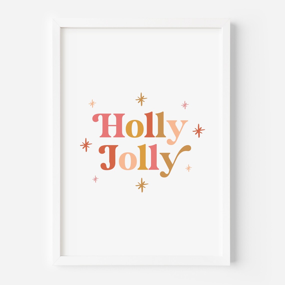 Holly Jolly Boho Christmas Print Pink Gold Typography Holiday Wall Decor