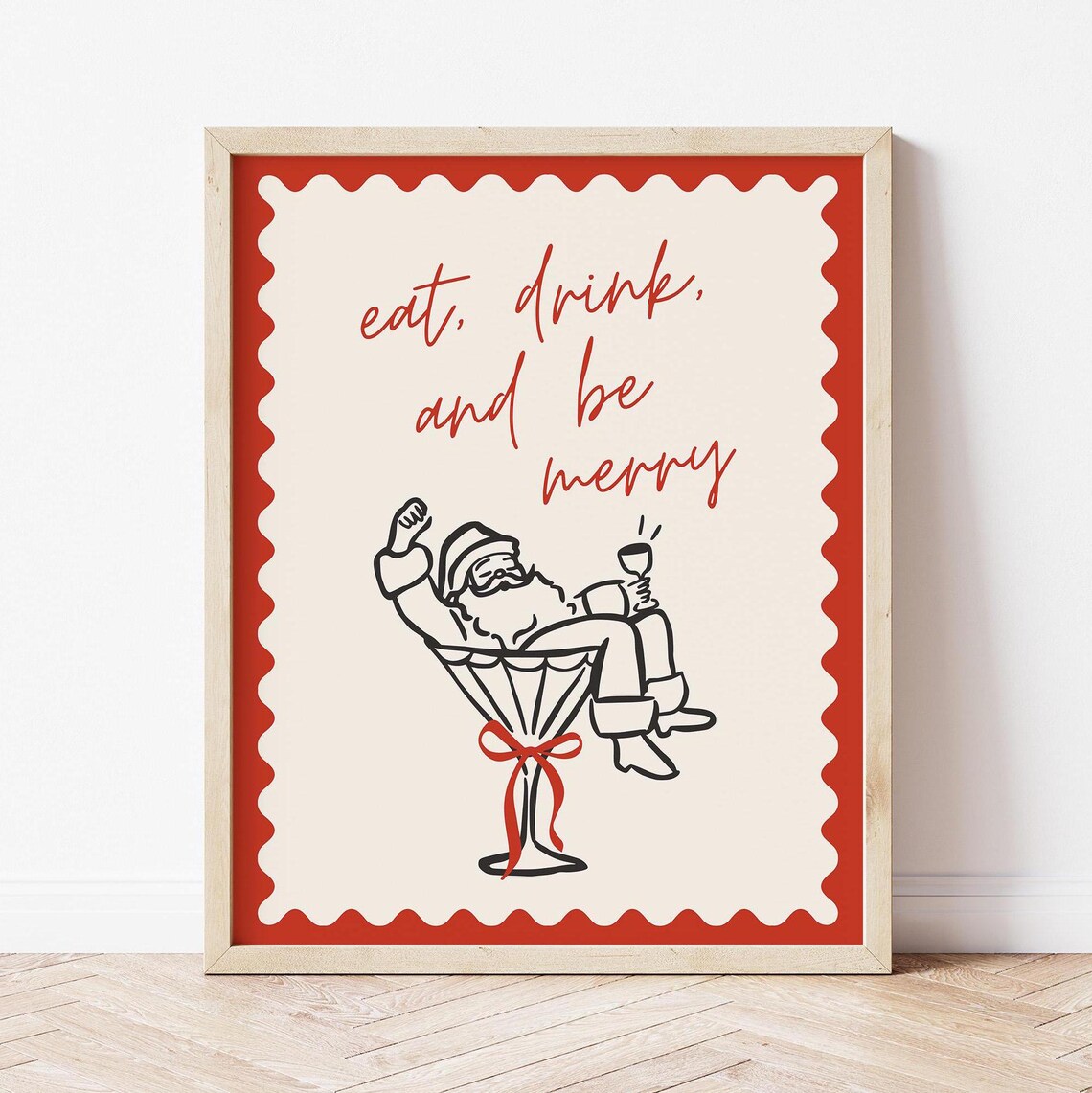 Eat Drink and Be Merry Santa Martini Glass Christmas Cocktail Poster