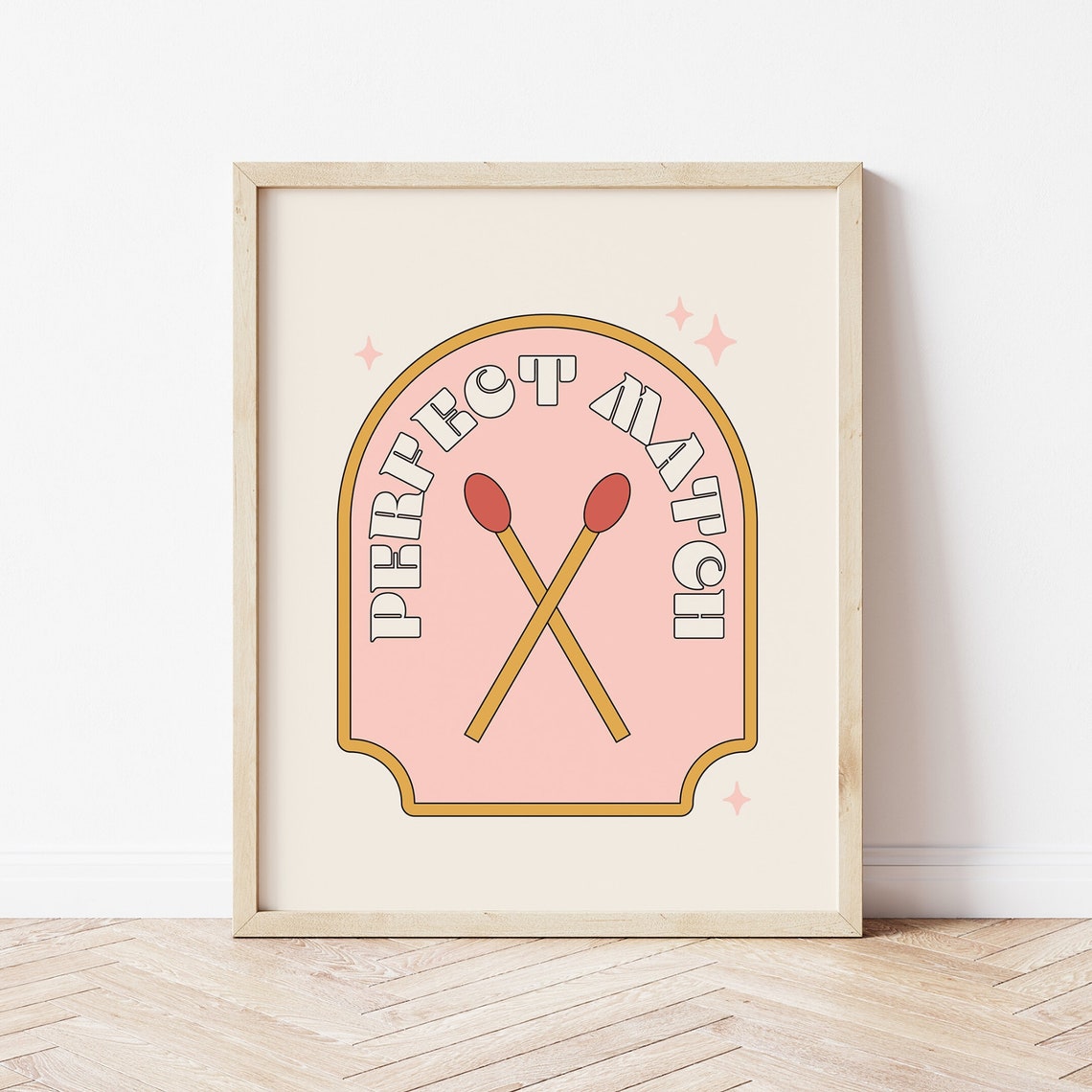 Perfect Match Crossed Matchsticks Retro Pink Valentine Wall Art - Image 3