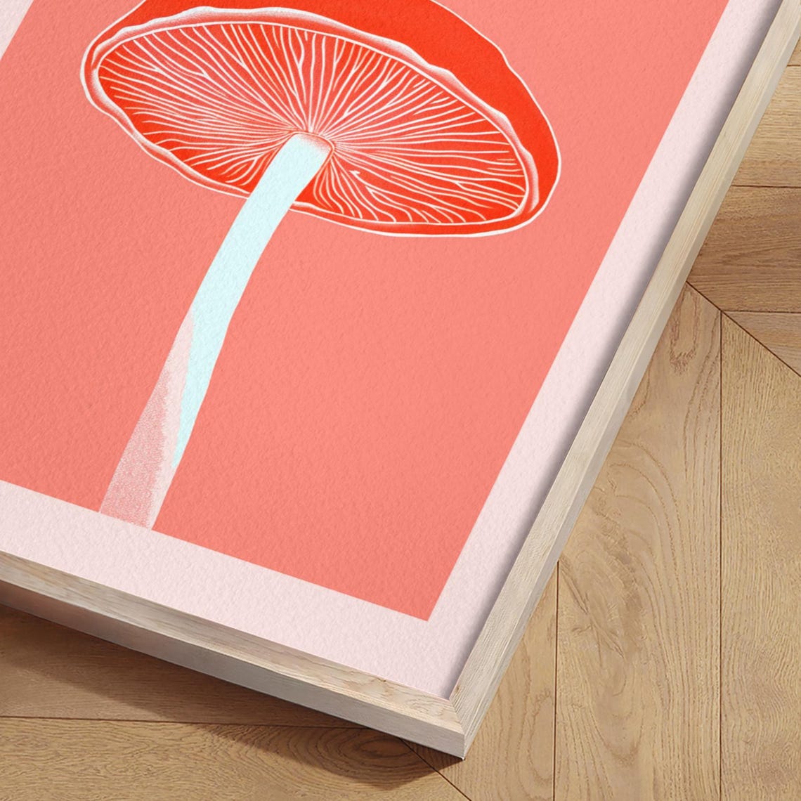 Red Mushroom Single Botanical Close-Up Coral Illustration Poster - Image 2