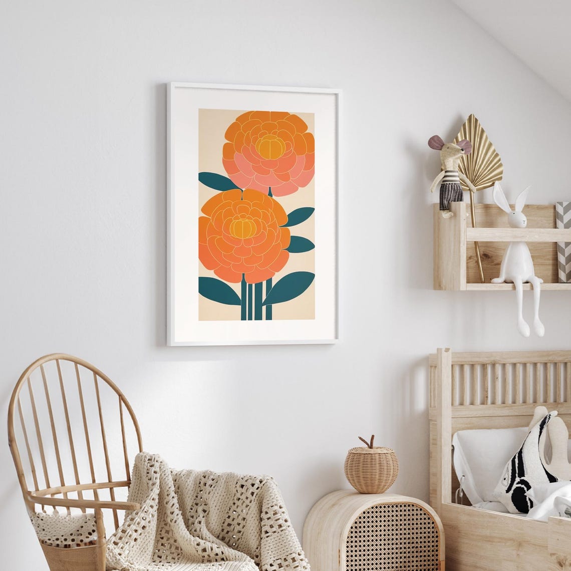 Vibrant Orange Calendula Blossoms Retro Boho Floral Art Poster - Image 3