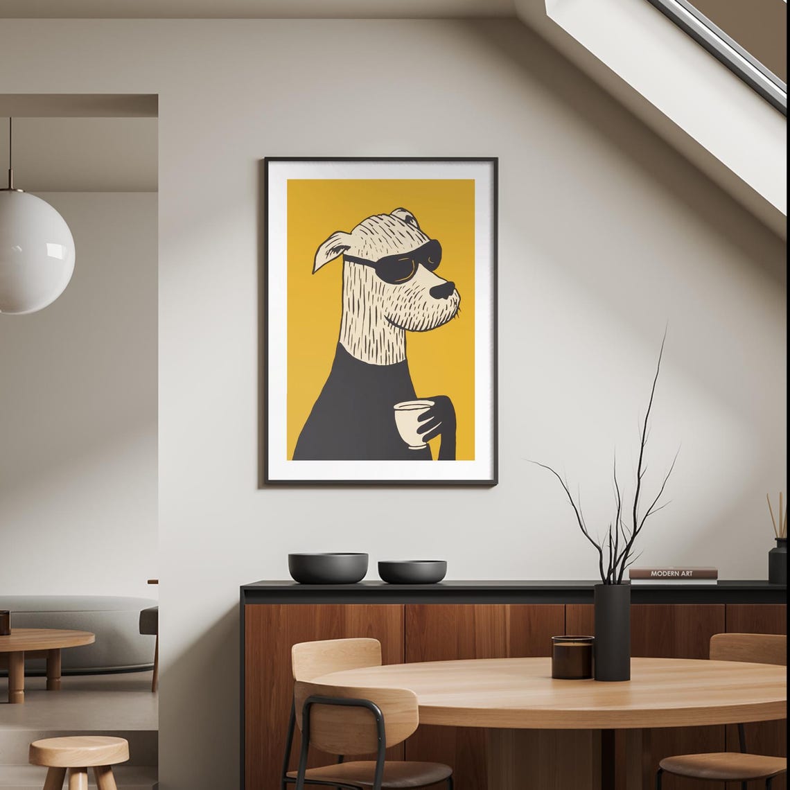 Cool Dog Sunglasses Coffee Mustard Yellow Funny Animal Poster - Image 3