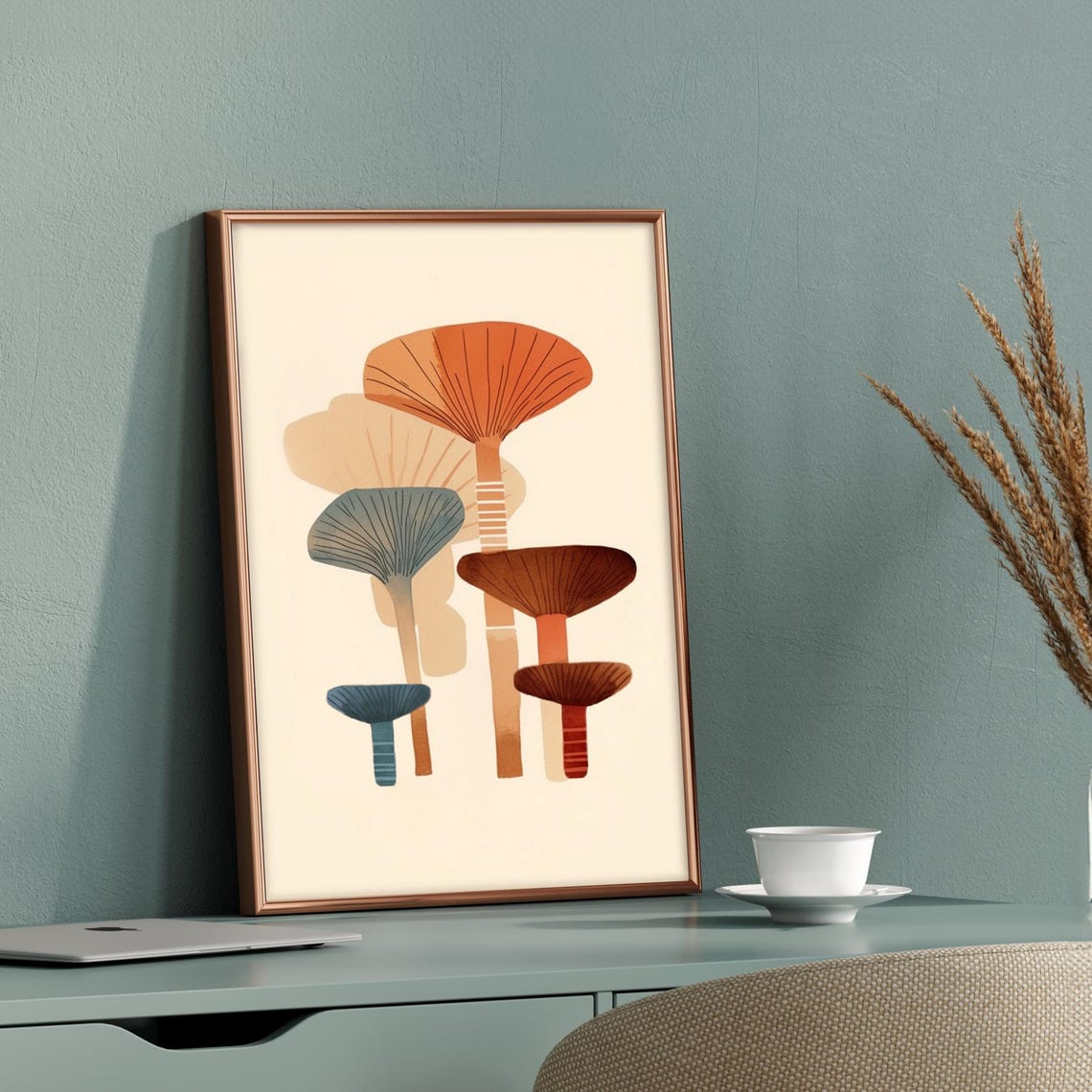 Warm Terracotta Abstract Mushroom Botanical Minimalist Poster - Image 2