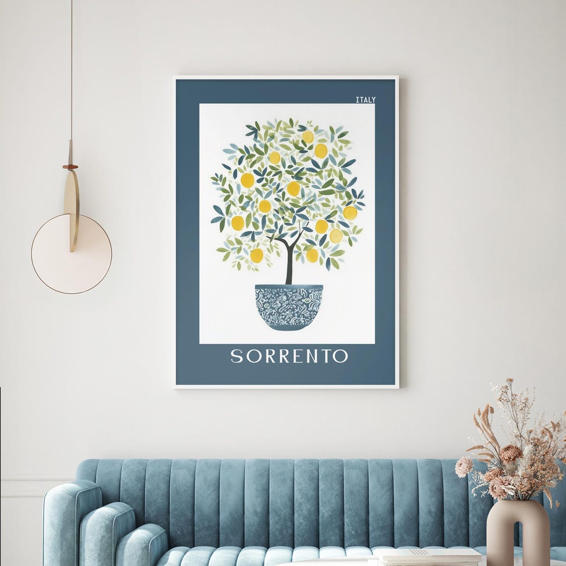 Sorrento Italy Lemon Tree Poster in a Blue Ceramic Pot Decor - Image 3