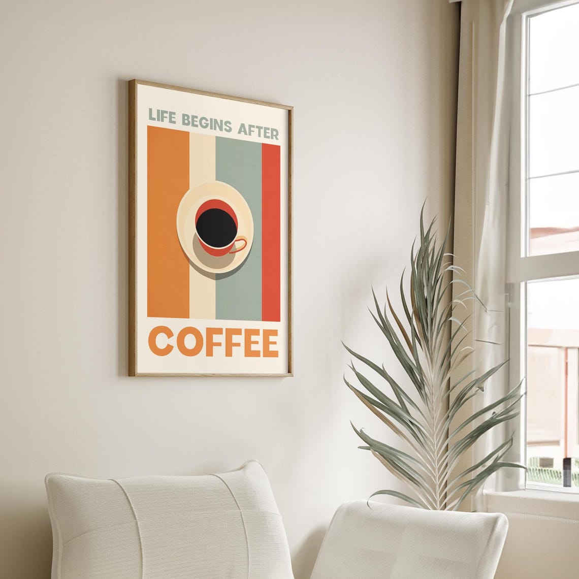 Life Begins After Coffee Retro Striped Coffee Lover Kitchen Poster - Image 4
