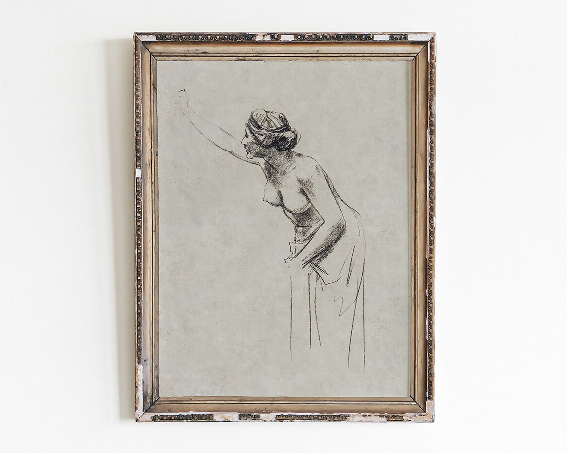 Female Figure Vintage Sketch, Minimalist Line Art Print
