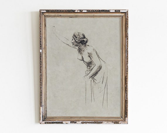 Female Figure Vintage Sketch, Minimalist Line Art Print