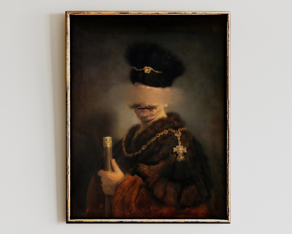 Blurred Face Vintage Nobleman Oil Painting Altered Art Poster