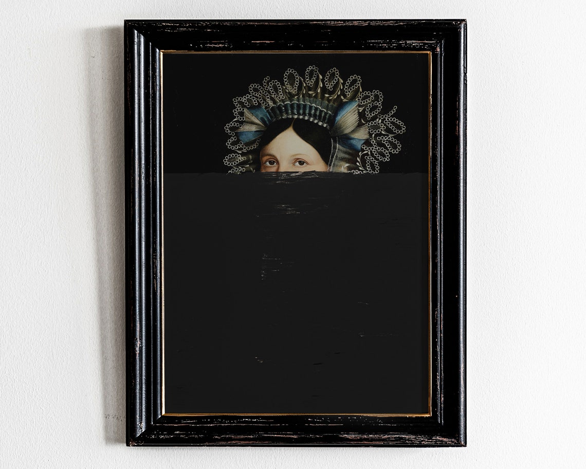 Surreal Woman Eyes Peeking Poster Vintage Altered Portrait Art