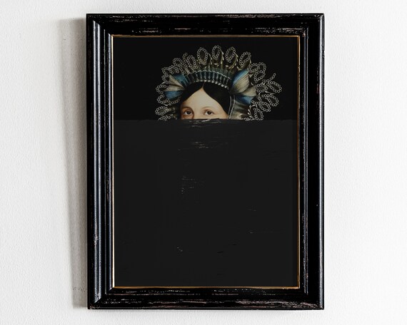 Surreal Woman Eyes Peeking Poster Vintage Altered Portrait Art