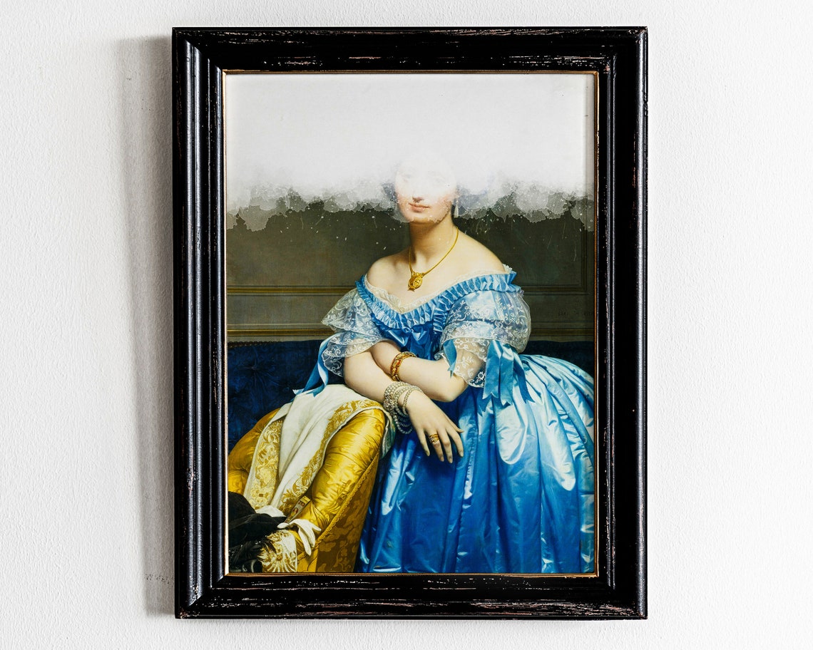 Altered Vintage Portrait Woman Lost in Clouds Dreamy Art Poster