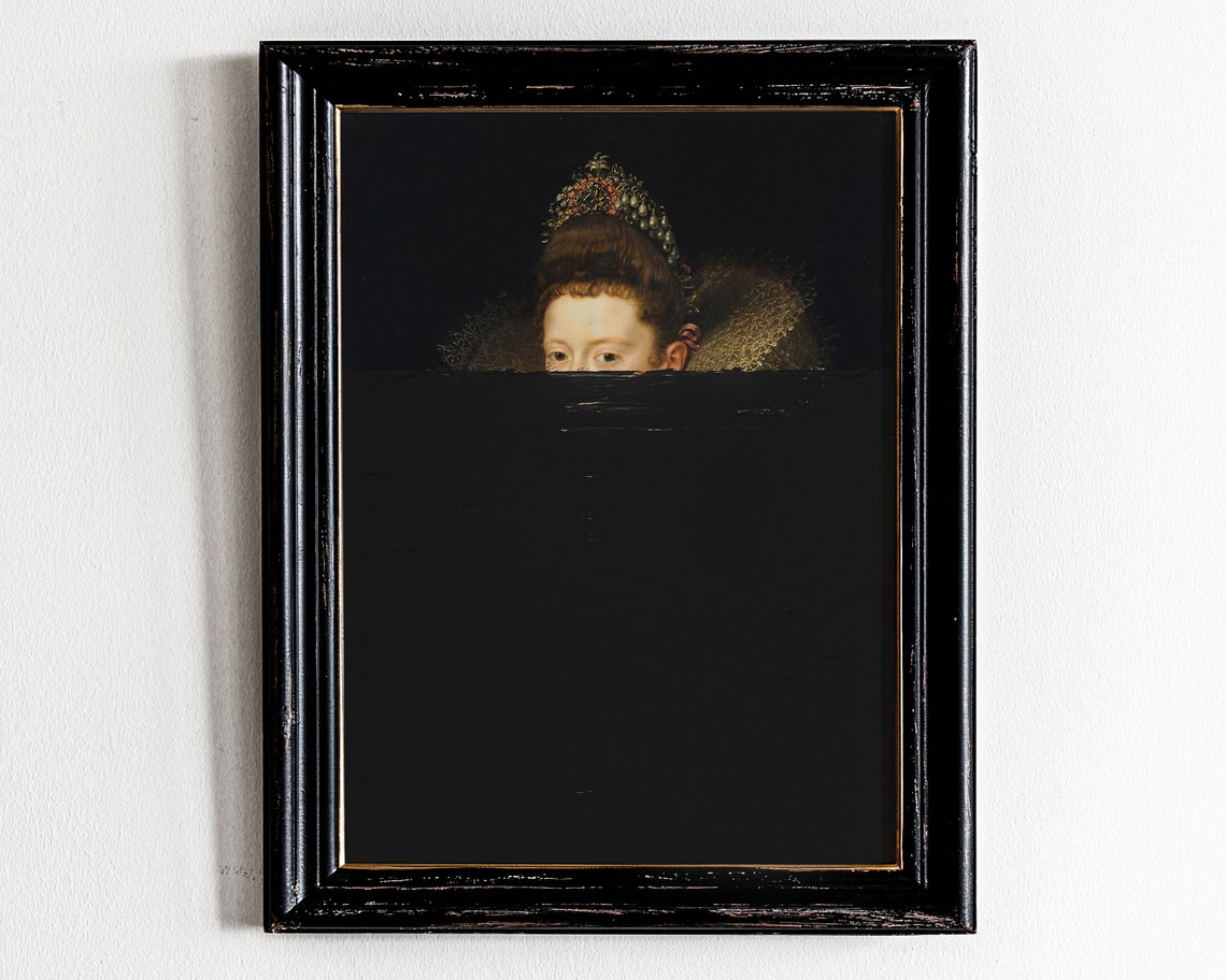 Altered Vintage Portrait of a Baroque Lady Peeking from Black Poster