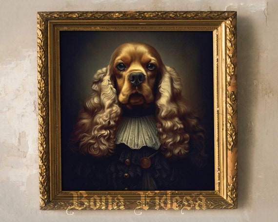 Cocker Dog Portrait Dark Academia Decor Surreal Art Print Eclectic Home Renaissance Pet Safari Nursery Victorian Animal