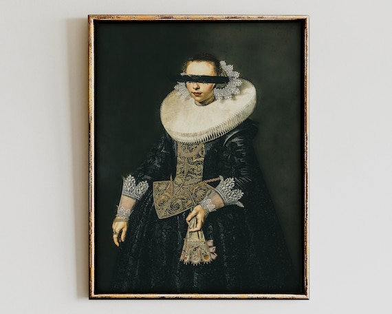 Altered Baroque Woman Ruff Collar Portrait Modern Eclectic Wall Art