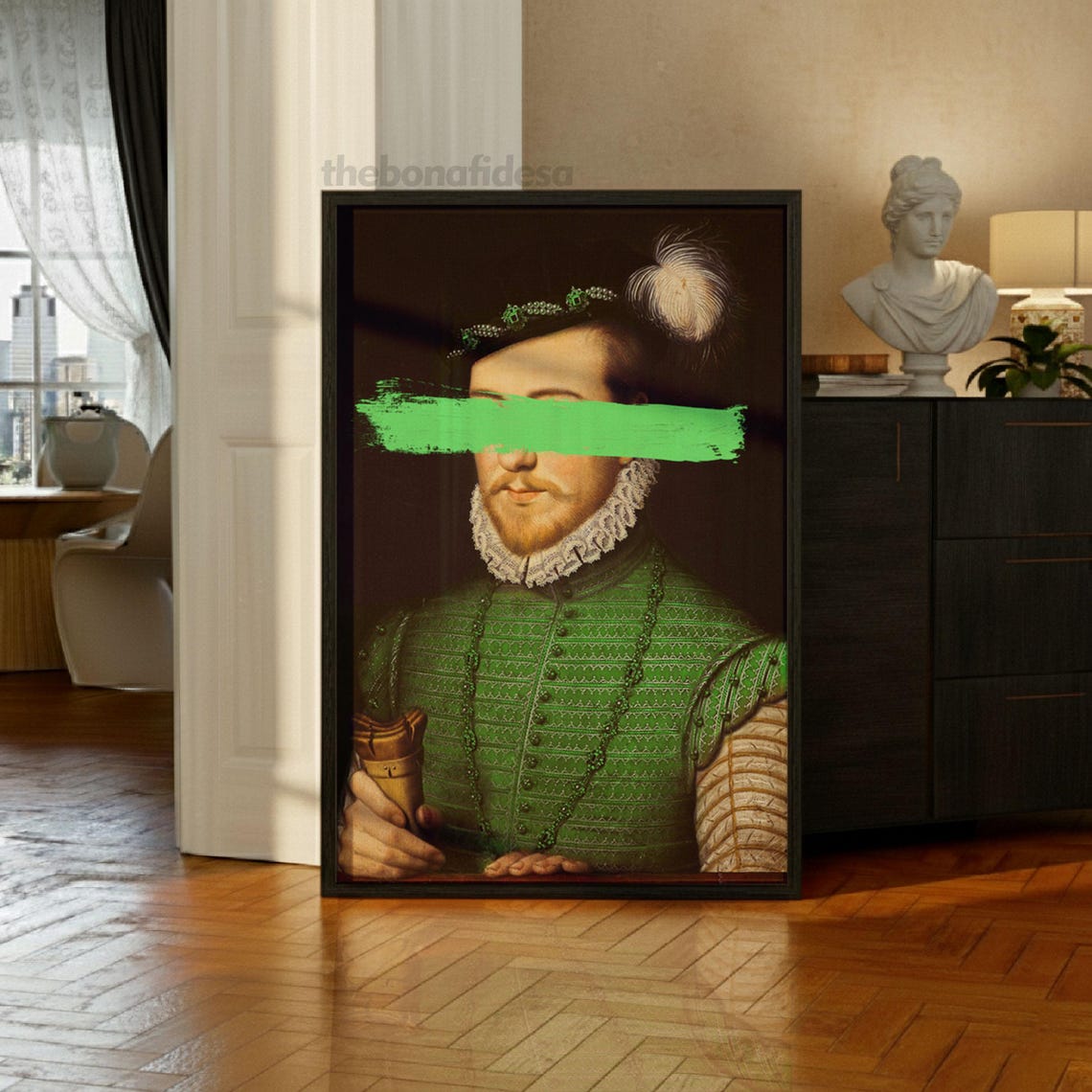Renaissance Man Green Paint Stroke Altered Classic Art Poster