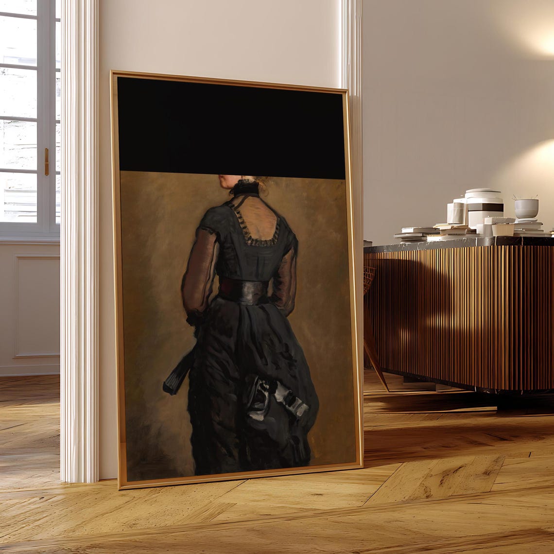 Altered Vintage Woman in Black Dress Dark Moody Oil Painting Poster