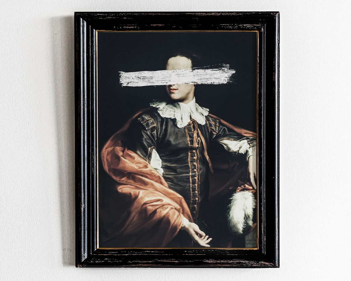 Faceless Baroque Gentleman Portrait White Stripe Oil Art Poster