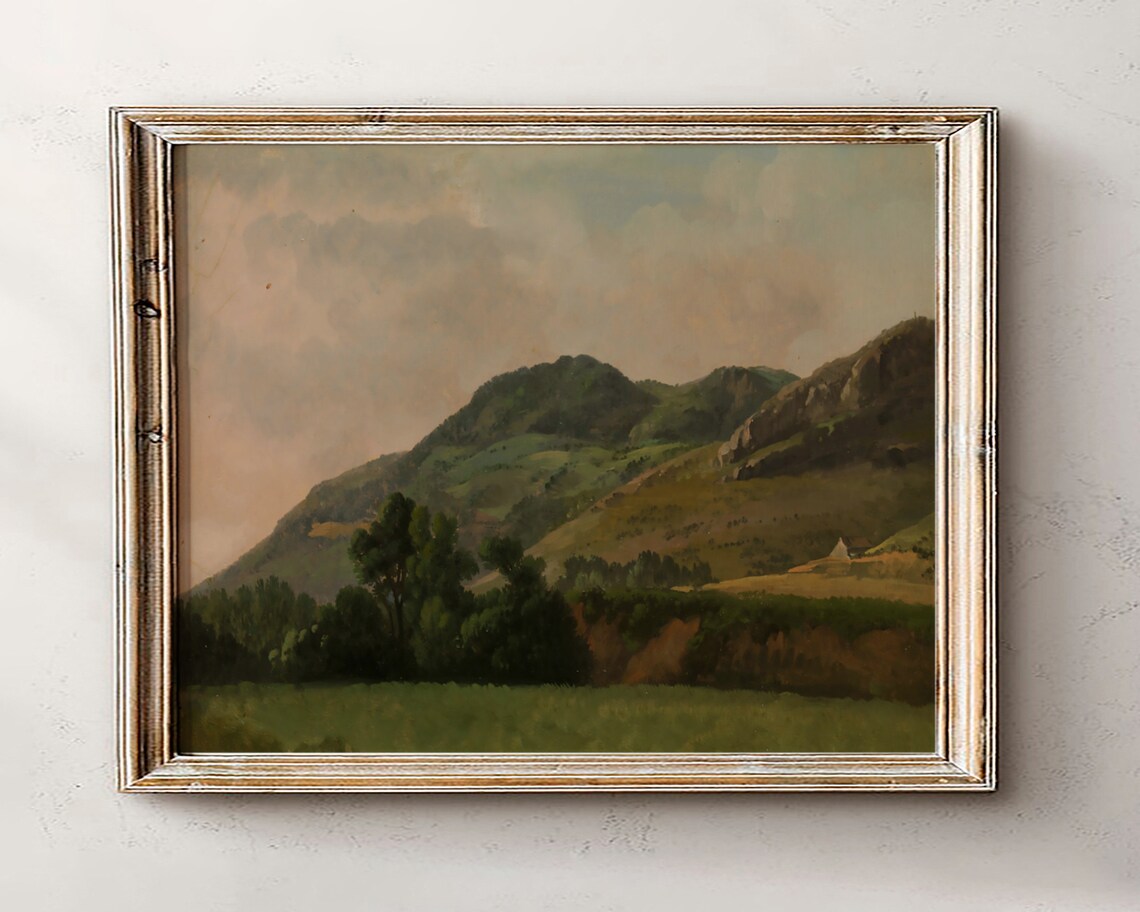 Moody Green Mountain Valley Vintage Landscape Oil Painting Art Poster