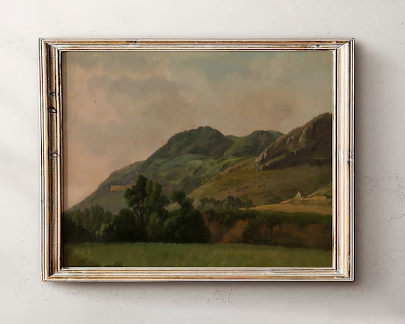Vintage Landscape Oil Painting Moody Antique Wall Art