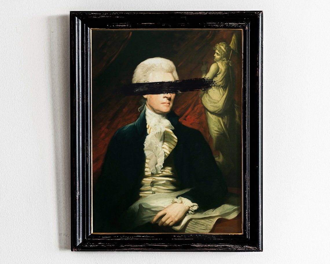 Altered Antique Gentleman Portrait Black Paint Swipe Dark Art Print
