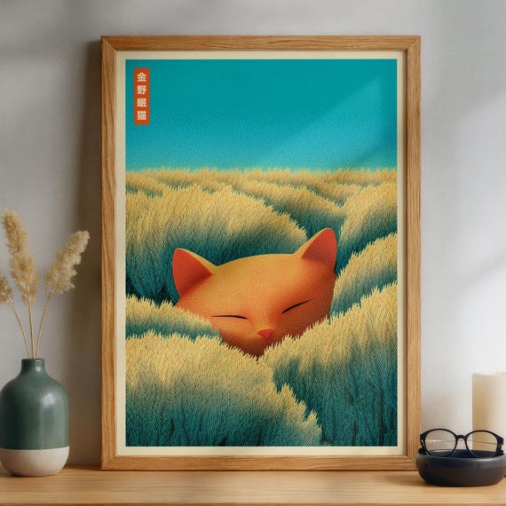 Japanese Ginger Cat Wall Art Japandi Sleeping Poster Print For Living Room