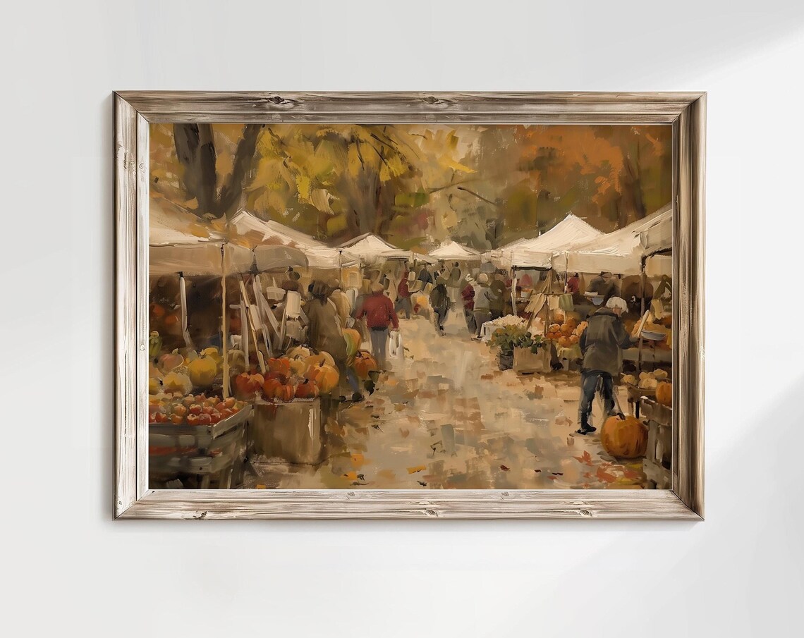Fall Farmers Market Painting, Autumn Wall Art
