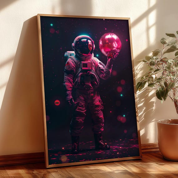 Astro Disco Art Print Instant Wall Astronaut Illustration Space