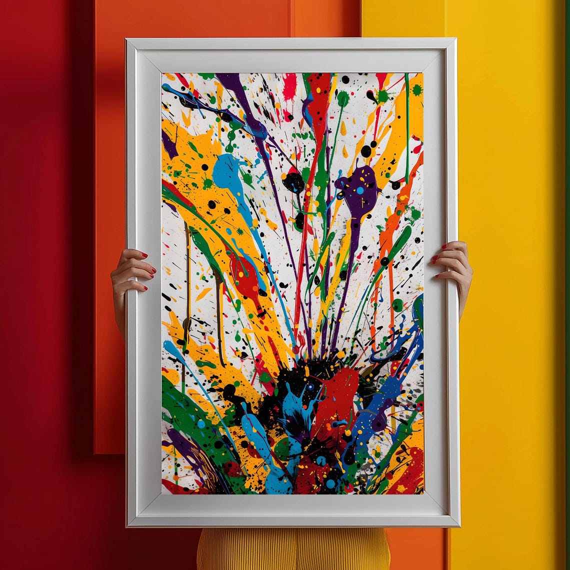 Colorful Paint Splatter Abstract Rainbow Explosion Modern Art Print