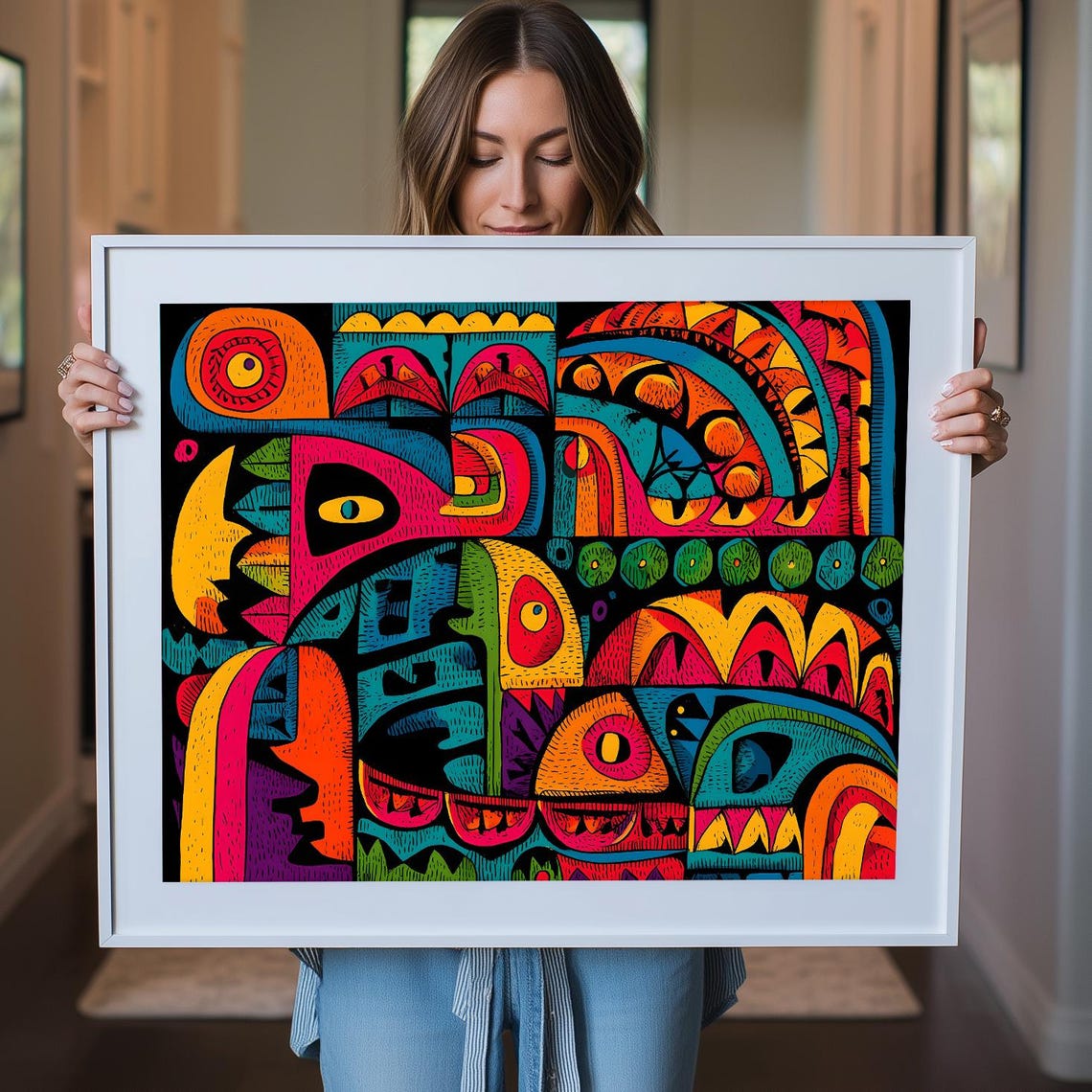 Colorful Abstract Geometric Mosaic Art Poster Modern Wall Decor