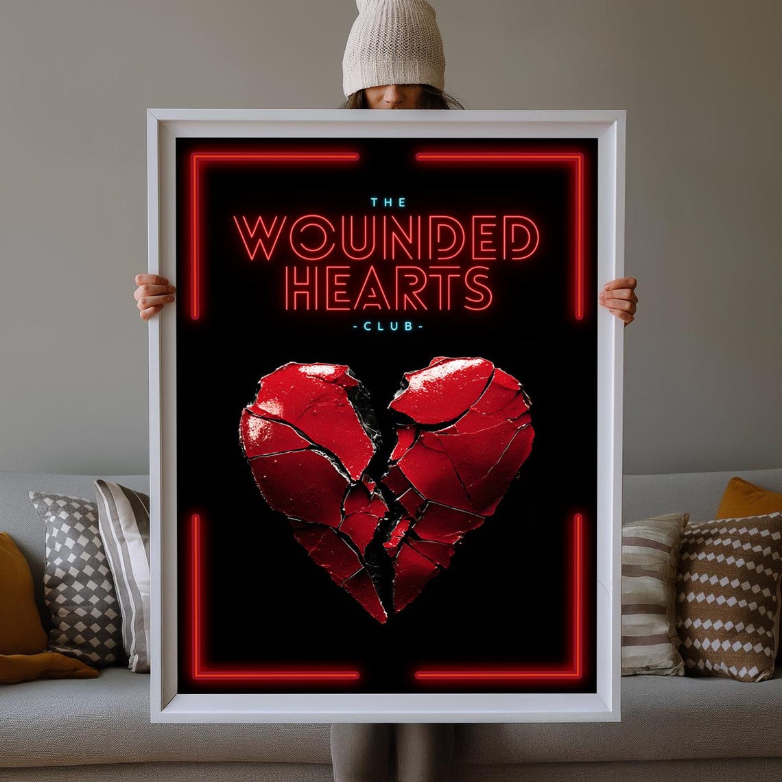 Wounded Hearts Club Neon Typography Poster Broken Heart Valentine