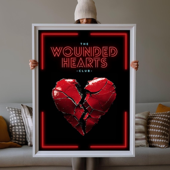 Wounded Hearts Club Print Valentines Day Decor Funny Valentine Wall Art Anti Trendy Broken Heart
