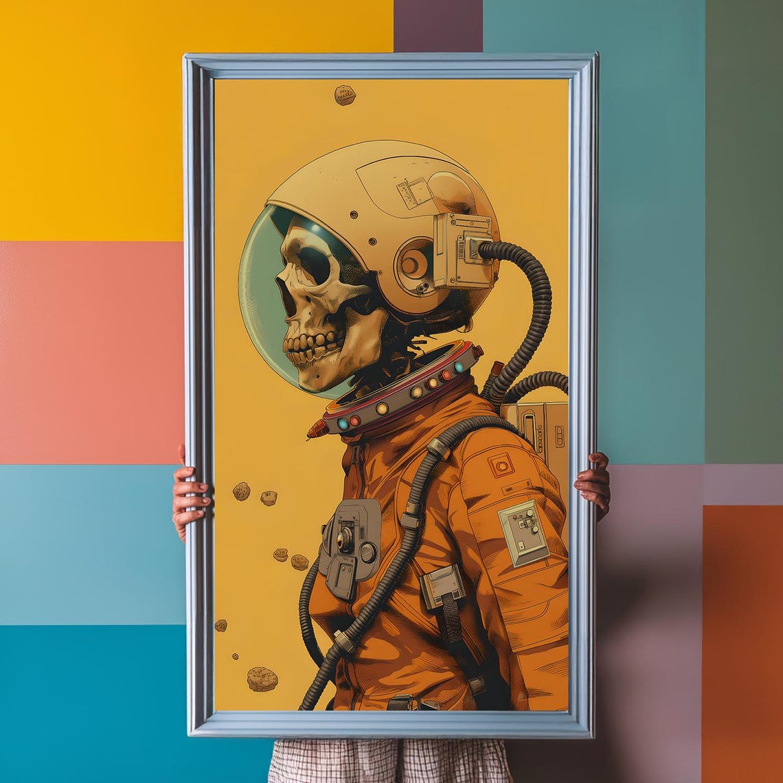 Grim Cosmos Skeleton Astronaut Comic Style Retro Space Sci-Fi Art Poster