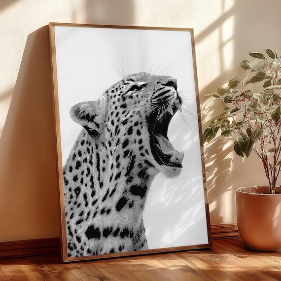 The Leopard Art Print Instant Wall Black And White Animal Lovers Wild Life Illustration