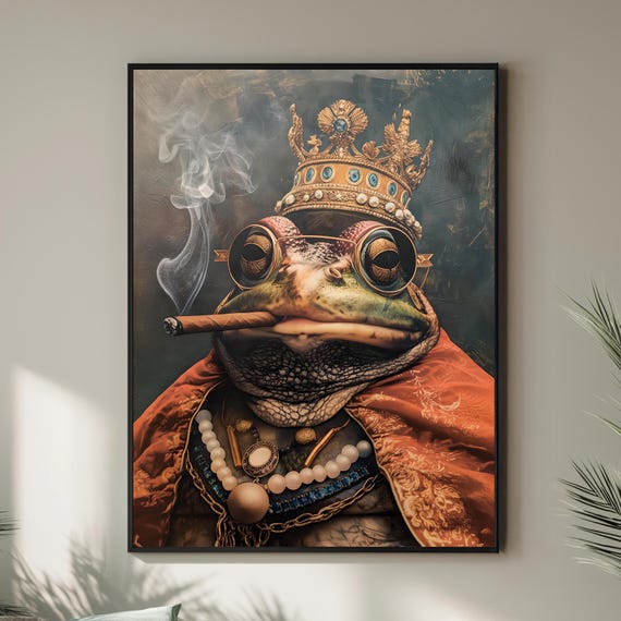 King Frog Animal Art Print Humor Wall Home Decor Vintage Style Renaissance Poster