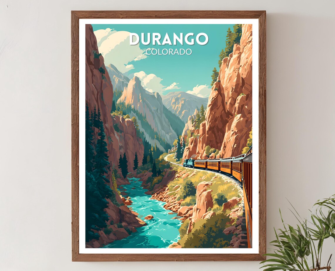 Durango Colorado Retro Travel Poster, Mid Century Modern