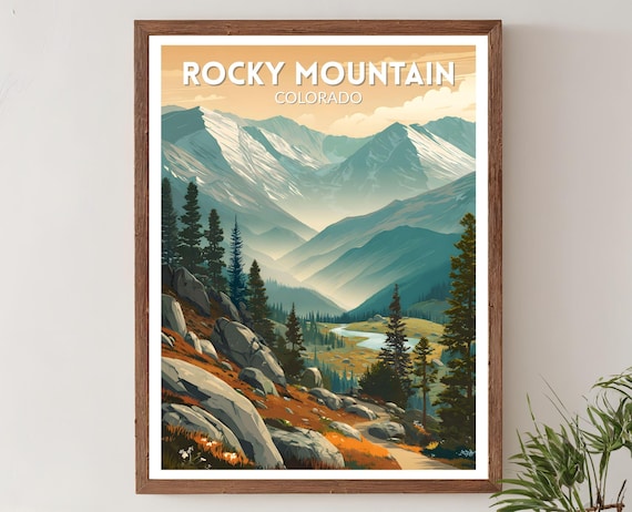 Rocky Mountain Colorado Peaks Valley Retro National Park Poster