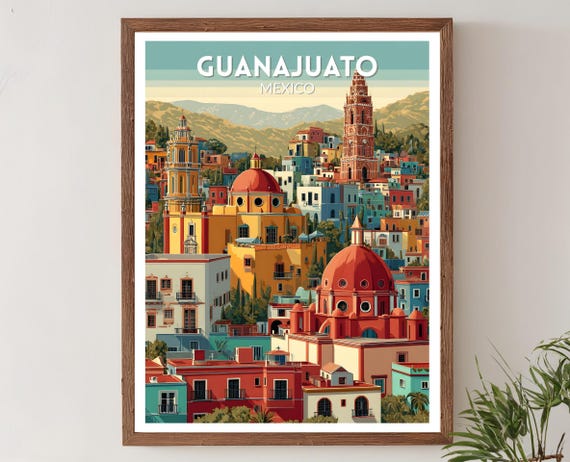 Guanajuato Mexico Retro Travel Poster, Vintage Cityscape